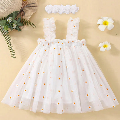Floral Tulle Princess Dress with Headband