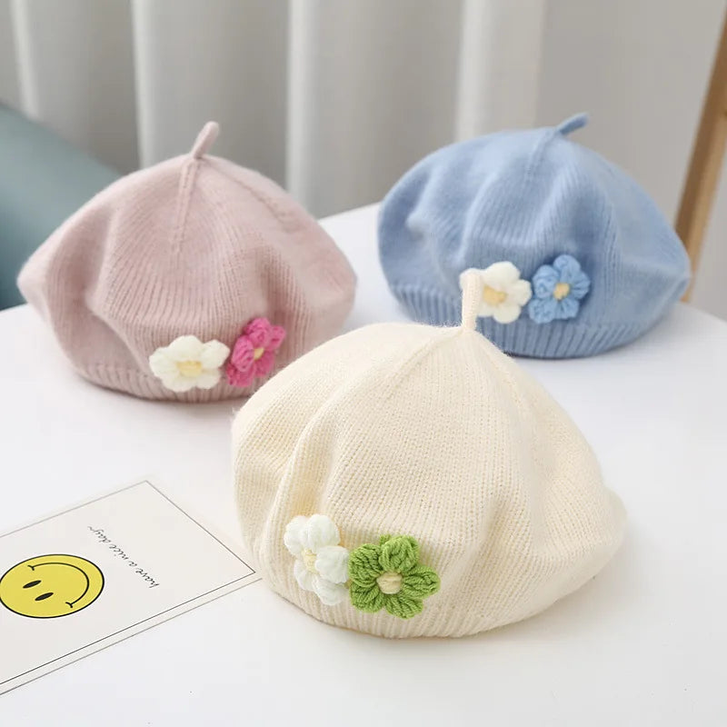 Floral Knit Beret – Cozy & Stylish for Little Ones