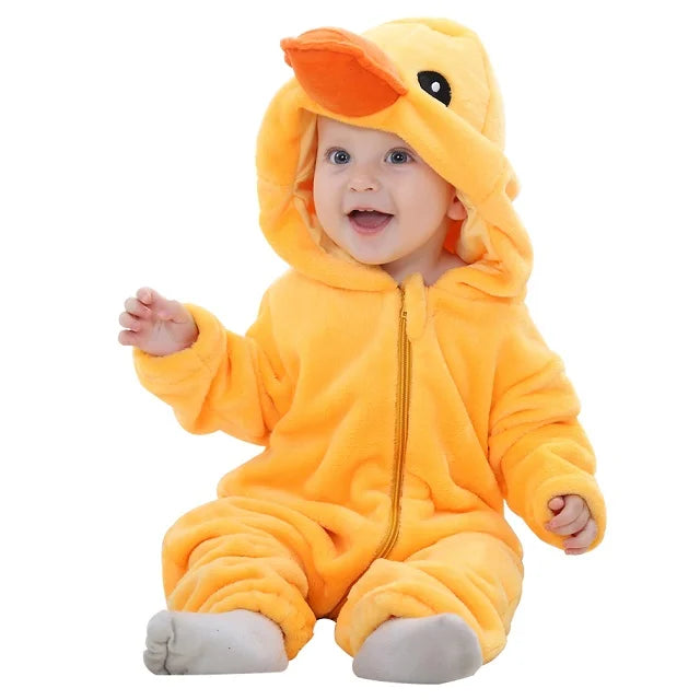 Cozy Dino Flannel Romper – Winter Animal Costume for Babies (1–3Y)