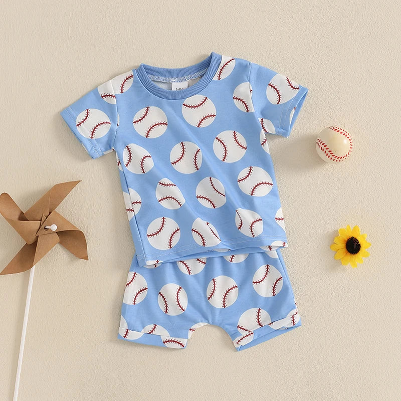 Toddler Boy Baseball Print Set – Summer Outfit
