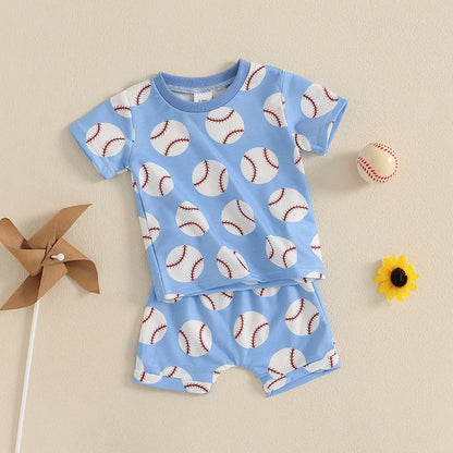 Toddler Boy Baseball Print Set – Summer Outfit