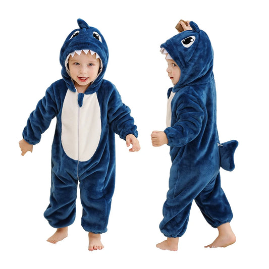 Cozy Dino Flannel Romper – Winter Animal Costume for Babies (1–3Y)