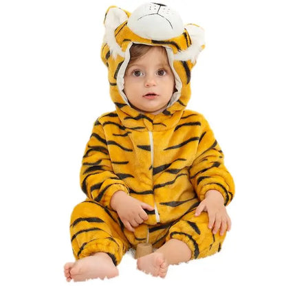 Cozy Dino Flannel Romper – Winter Animal Costume for Babies (1–3Y)