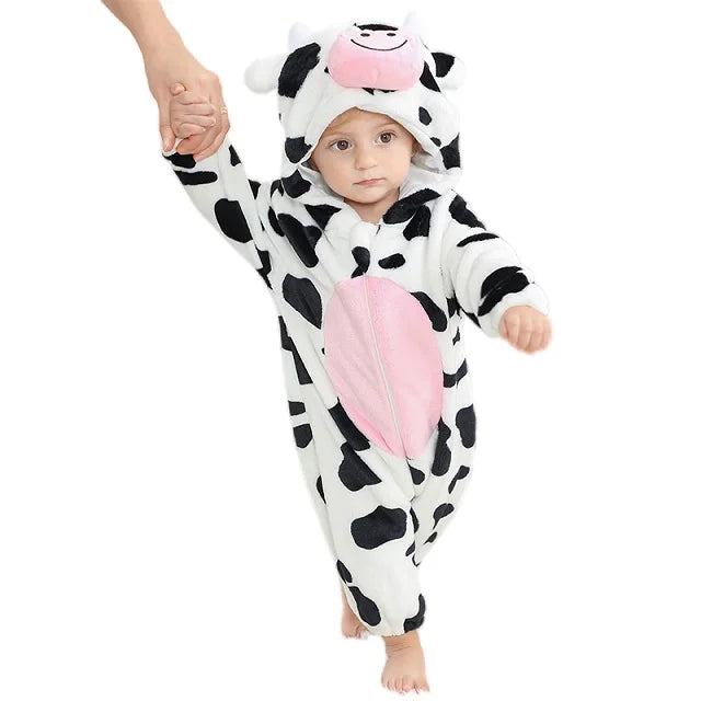 Cozy Dino Flannel Romper – Winter Animal Costume for Babies (1–3Y)