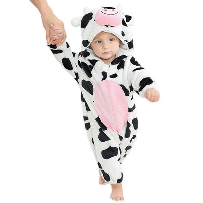 Cozy Dino Flannel Romper – Winter Animal Costume for Babies (1–3Y)