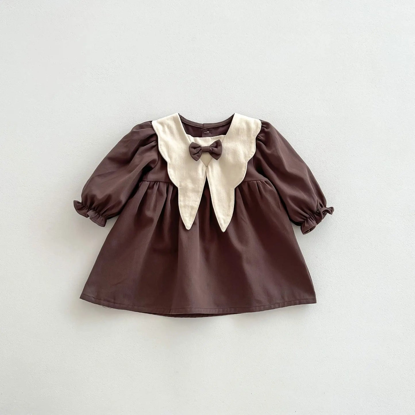 Retro Bow Collar Dress – Long-Sleeve Princess Dress for Girls