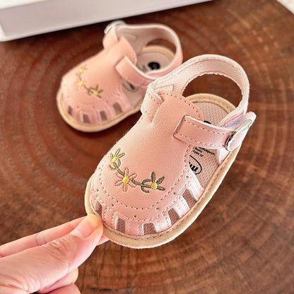 Floral Embroidered Infant Sandals – Soft & Breathable First Walkers