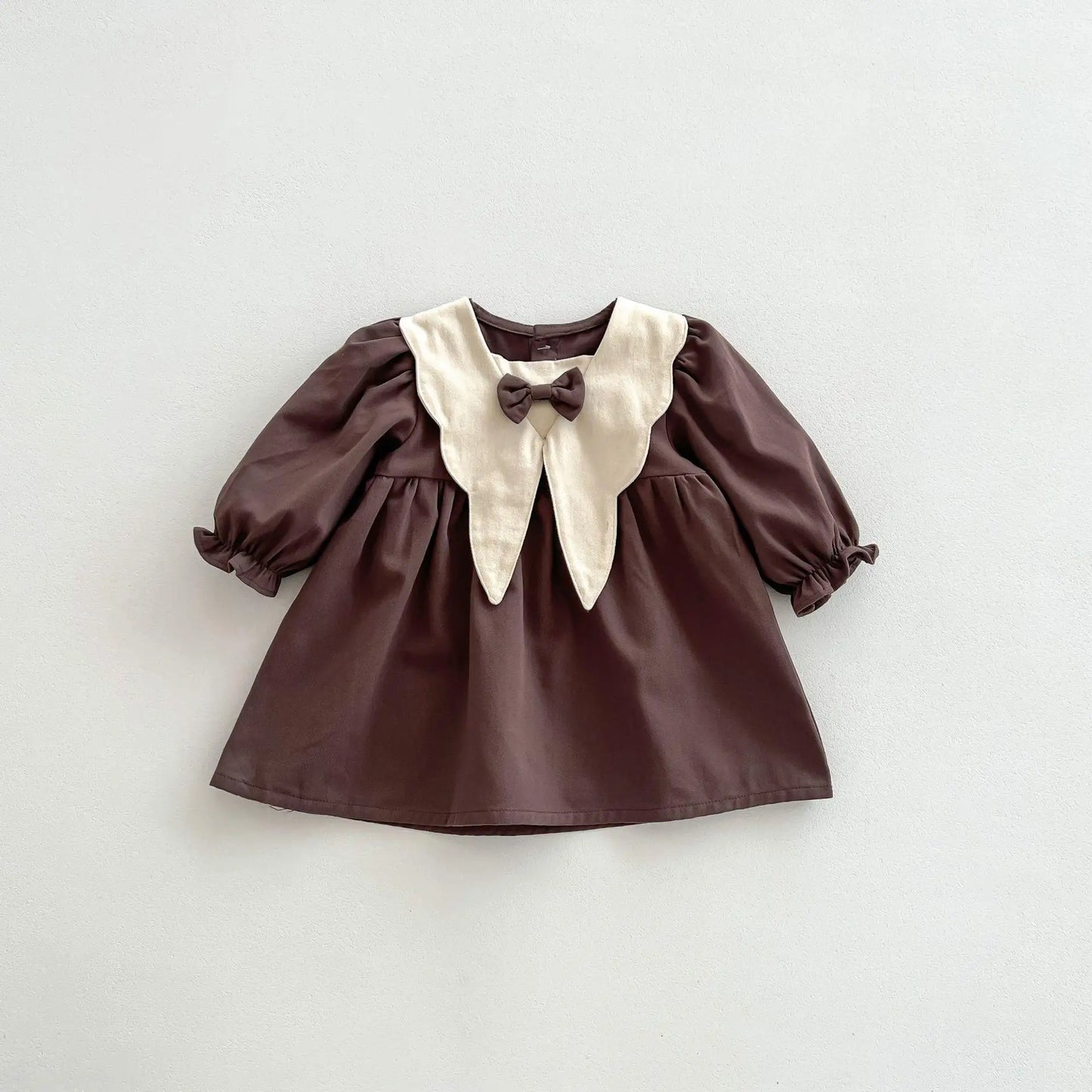 Retro Bow Collar Dress – Long-Sleeve Princess Dress for Girls