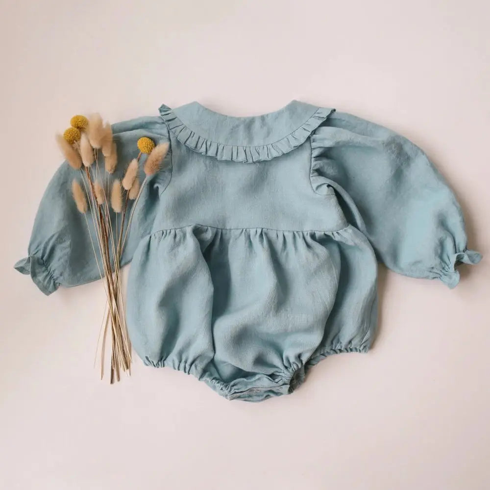 Cotton-Linen Romper & Bonnet Set – Soft & Elegant Baby Outfit