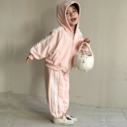 Cozy Lace-Trim Hoodie Tracksuit – 2PCS Set