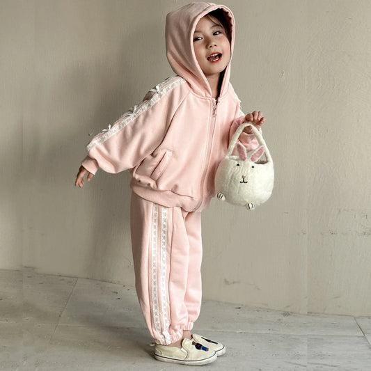 Cozy Lace-Trim Hoodie Tracksuit – 2PCS Set
