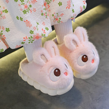 Cozy Bunny-Eyes Plush Slippers – Kids Indoor Winter Shoes