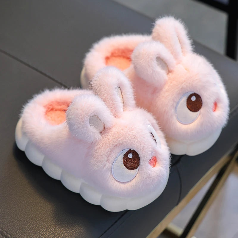 Cozy Bunny-Eyes Plush Slippers – Kids Indoor Winter Shoes