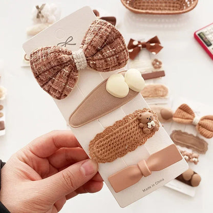 Cozy Bow & Bear Hair Clips – 4PCS Set