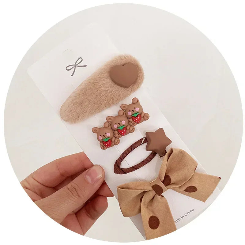 Cozy Bow & Bear Hair Clips – 4PCS Set