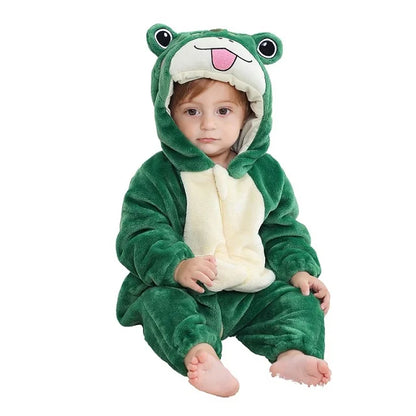 Cozy Dino Flannel Romper – Winter Animal Costume for Babies (1–3Y)