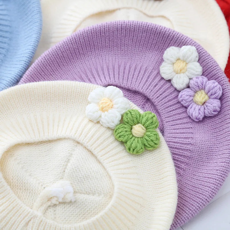 Floral Knit Beret – Cozy & Stylish for Little Ones