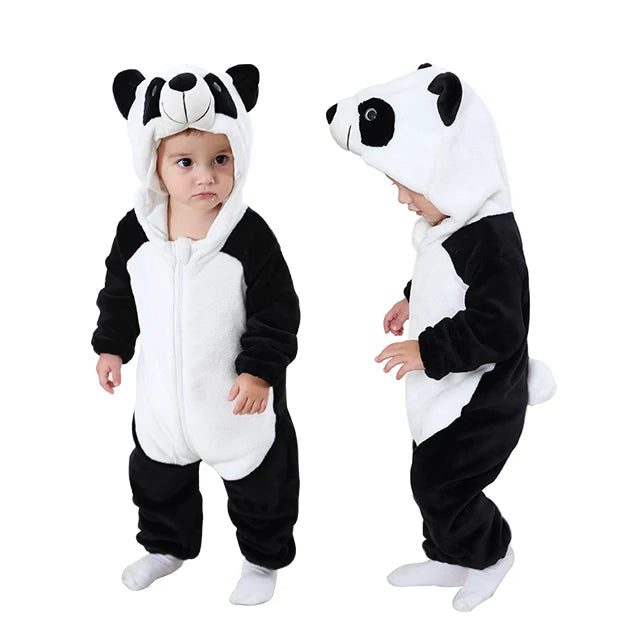 Cozy Dino Flannel Romper – Winter Animal Costume for Babies (1–3Y)