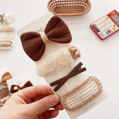 Cozy Bow & Bear Hair Clips – 4PCS Set