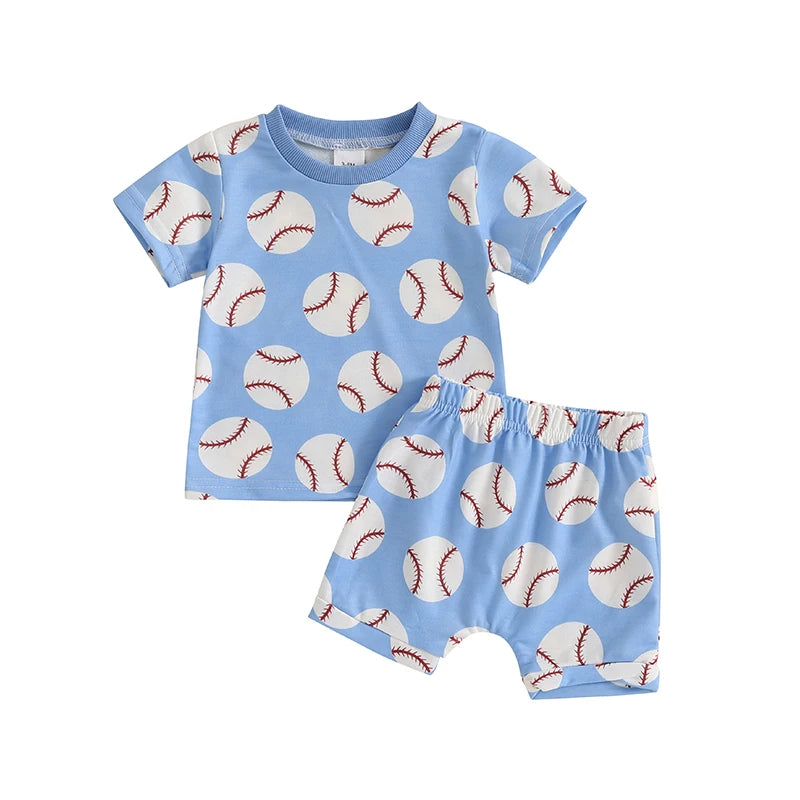 Toddler Boy Baseball Print Set – Summer Outfit