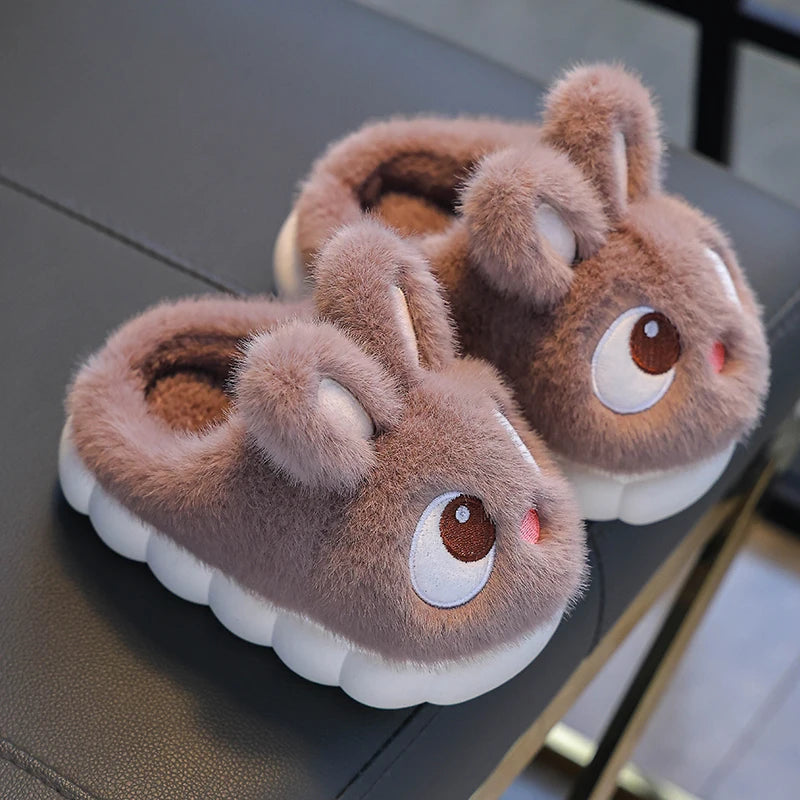 Cozy Bunny-Eyes Plush Slippers – Kids Indoor Winter Shoes