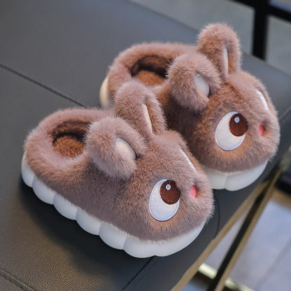 Cozy Bunny-Eyes Plush Slippers – Kids Indoor Winter Shoes