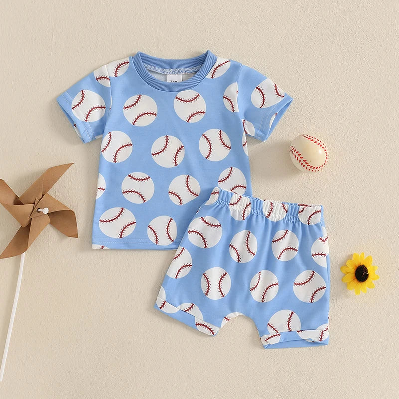 Toddler Boy Baseball Print Set – Summer Outfit