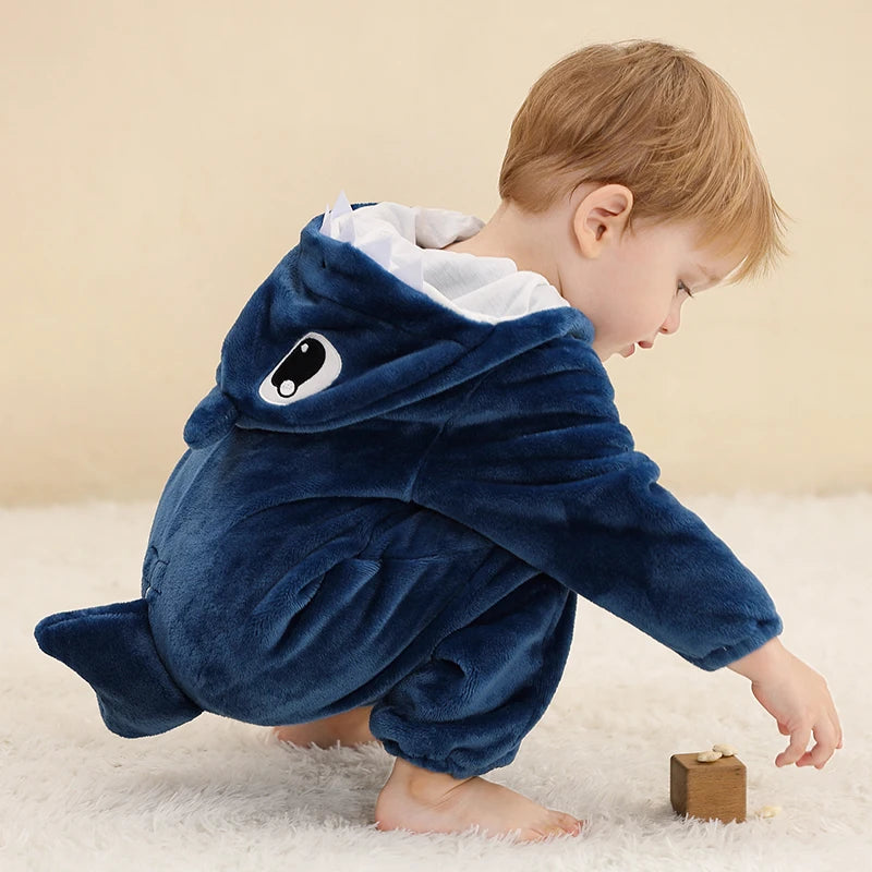 Cozy Dino Flannel Romper – Winter Animal Costume for Babies (1–3Y)
