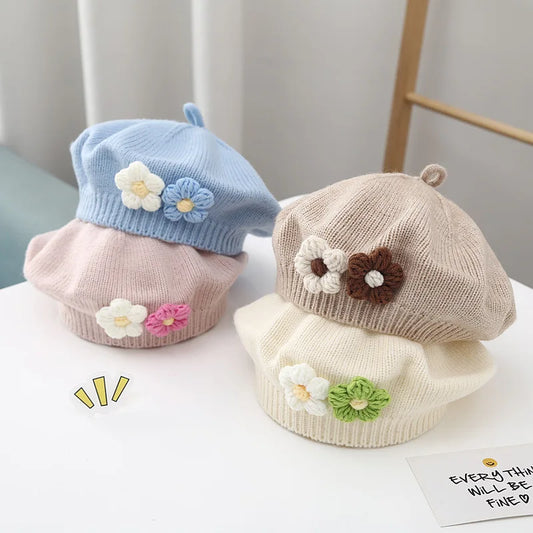 Floral Knit Beret – Cozy & Stylish for Little Ones