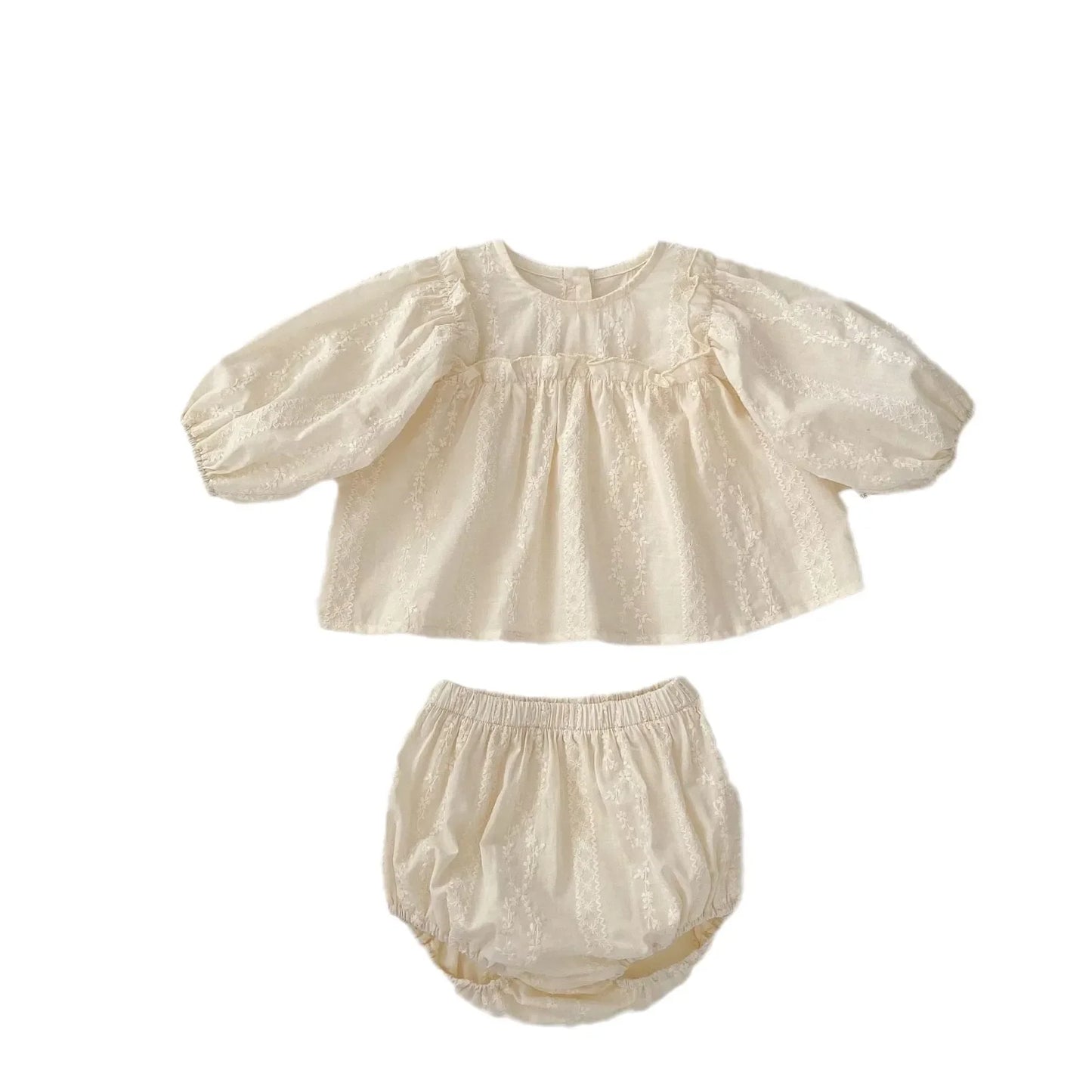 Elegant Embroidered Baby Set – 2PCS Cotton Outfit for Girls