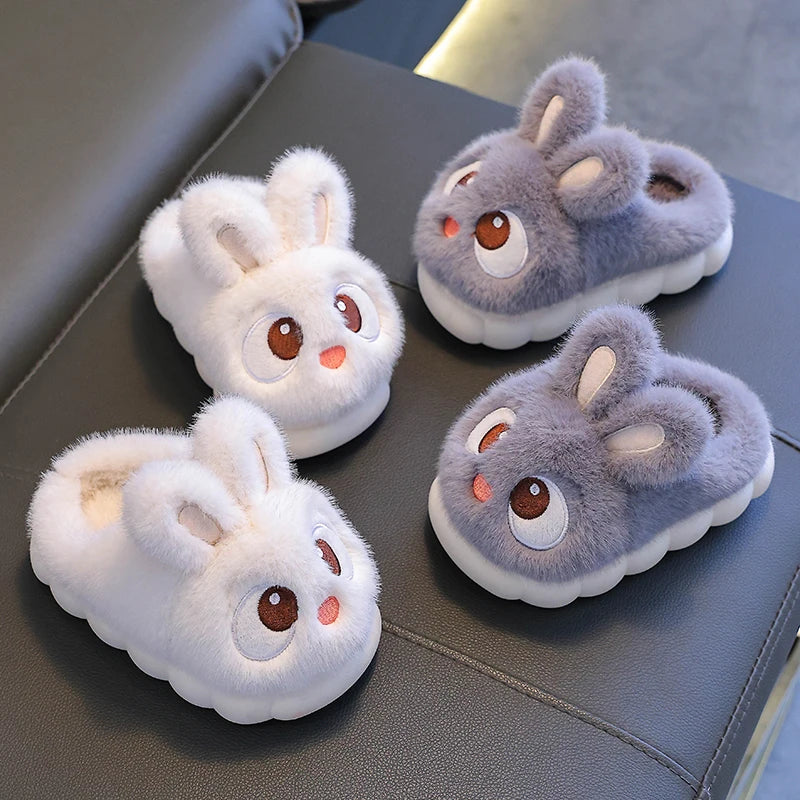 Cozy Bunny-Eyes Plush Slippers – Kids Indoor Winter Shoes