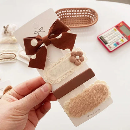 Cozy Bow & Bear Hair Clips – 4PCS Set
