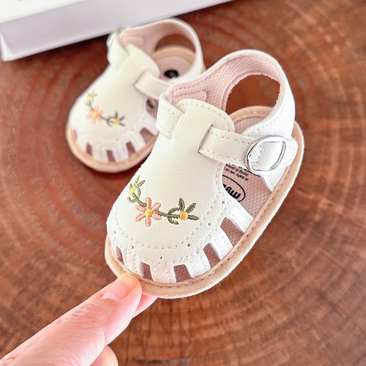 Floral Embroidered Infant Sandals – Soft & Breathable First Walkers