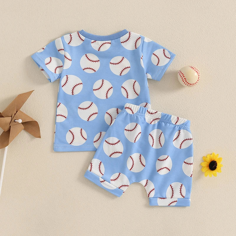 Toddler Boy Baseball Print Set – Summer Outfit