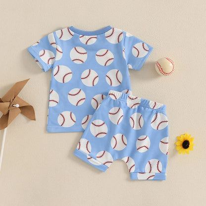 Toddler Boy Baseball Print Set – Summer Outfit