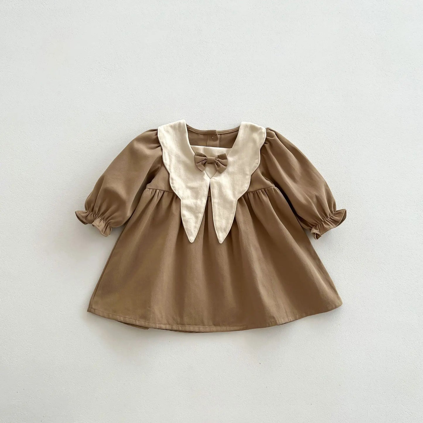 Retro Bow Collar Dress – Long-Sleeve Princess Dress for Girls
