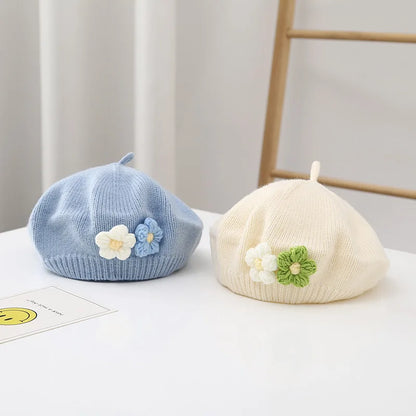 Floral Knit Beret – Cozy & Stylish for Little Ones