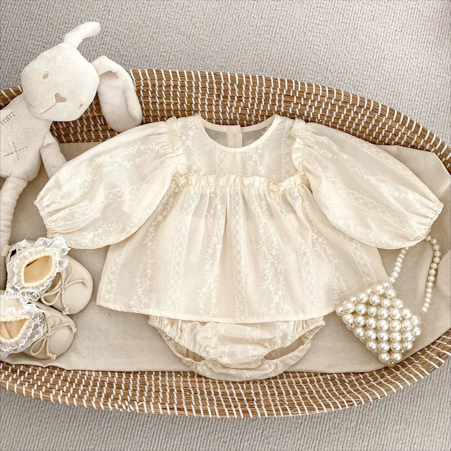 Elegant Embroidered Baby Set – 2PCS Cotton Outfit for Girls
