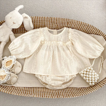 Elegant Embroidered Baby Set – 2PCS Cotton Outfit for Girls