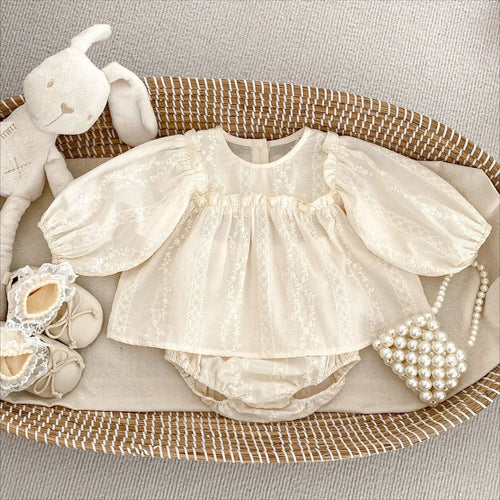 Elegant Embroidered Baby Set – 2PCS Cotton Outfit for Girls