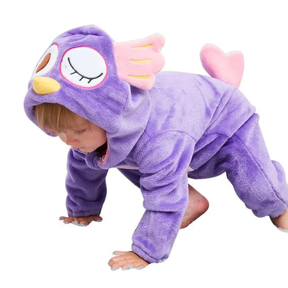Cozy Dino Flannel Romper – Winter Animal Costume for Babies (1–3Y)
