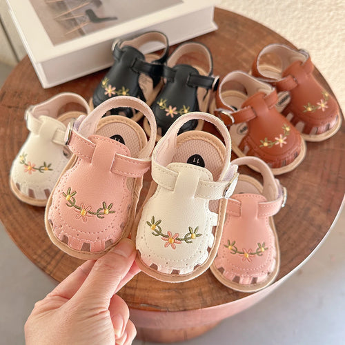 Floral Embroidered Infant Sandals – Soft & Breathable First Walkers
