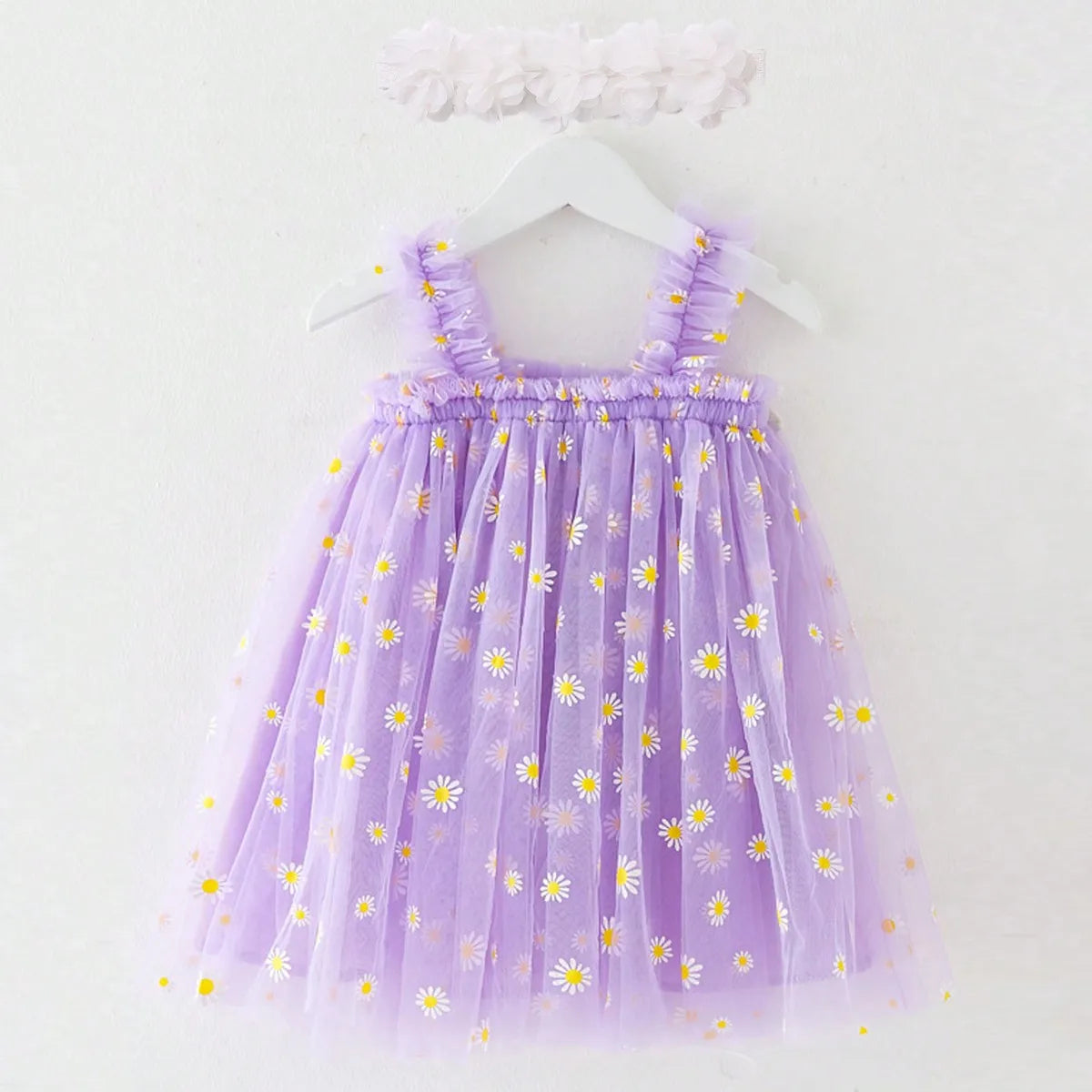 Floral Tulle Princess Dress with Headband