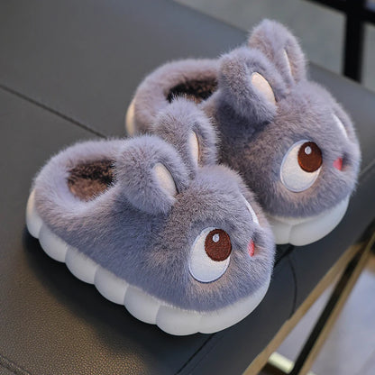 Cozy Bunny-Eyes Plush Slippers – Kids Indoor Winter Shoes