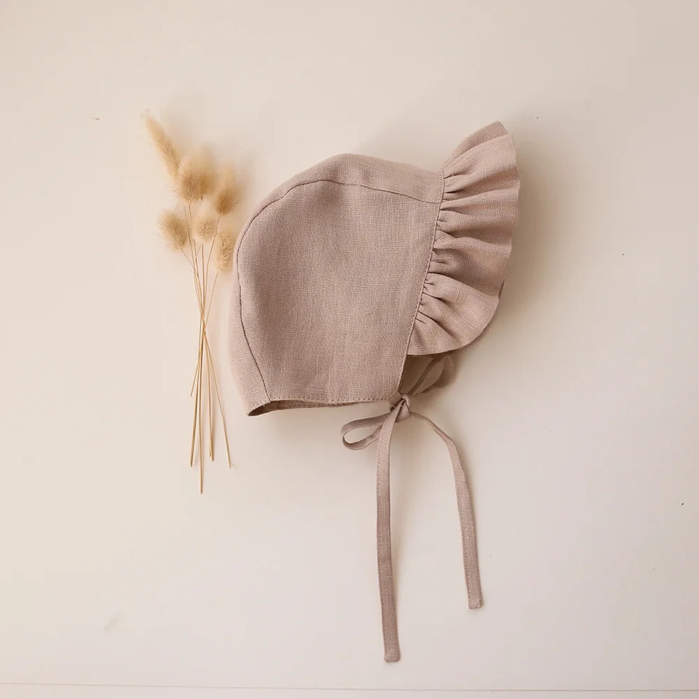 Cotton-Linen Romper & Bonnet Set – Soft & Elegant Baby Outfit