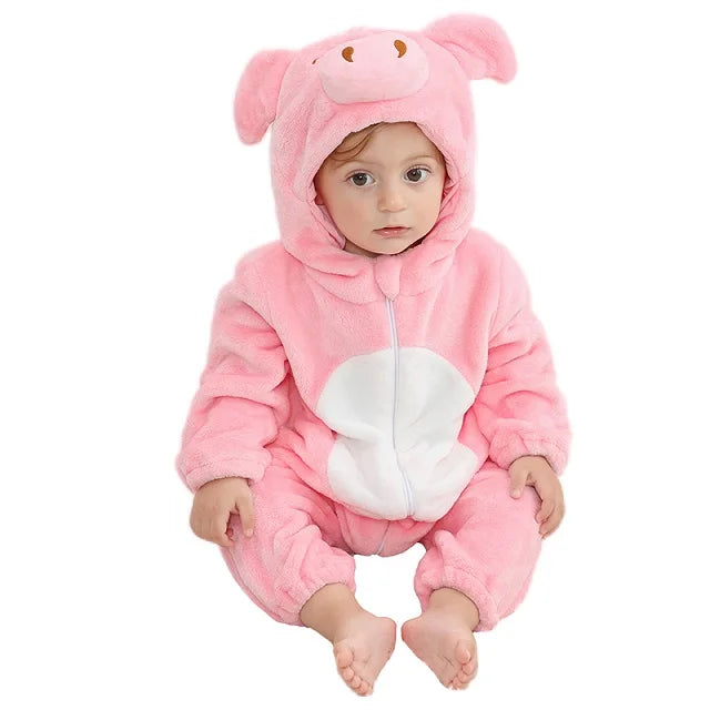 Cozy Dino Flannel Romper – Winter Animal Costume for Babies (1–3Y)