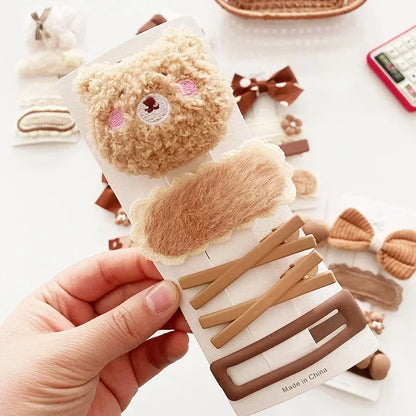 Cozy Bow & Bear Hair Clips – 4PCS Set