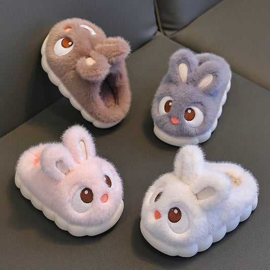 Cozy Bunny-Eyes Plush Slippers – Kids Indoor Winter Shoes