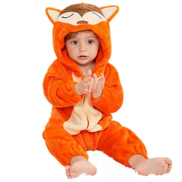 Cozy Dino Flannel Romper – Winter Animal Costume for Babies (1–3Y)