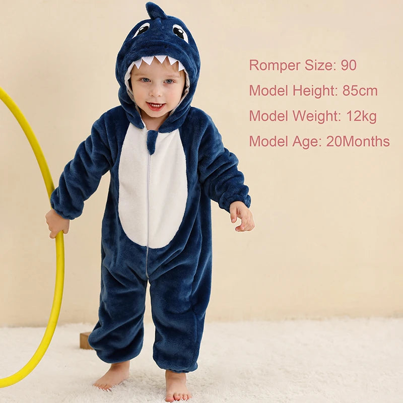 Cozy Dino Flannel Romper – Winter Animal Costume for Babies (1–3Y)